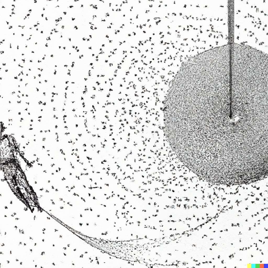 the discovery of gravity, stipple drawing